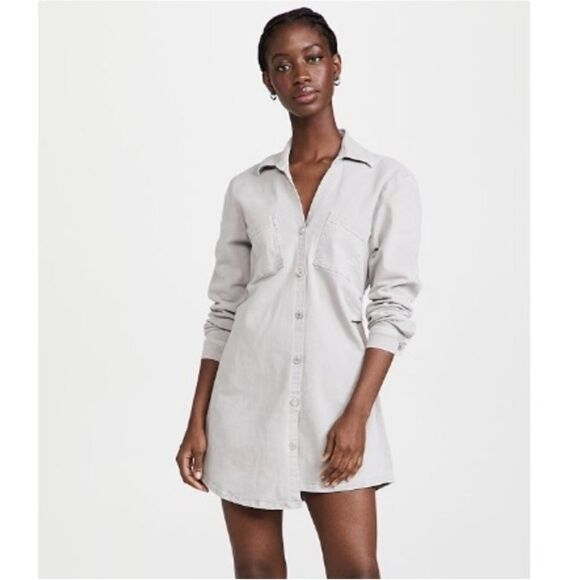 NWT Le Jean Eliza Denim Taupe Mini Shirt Dress, XS - Picture 1 of 13